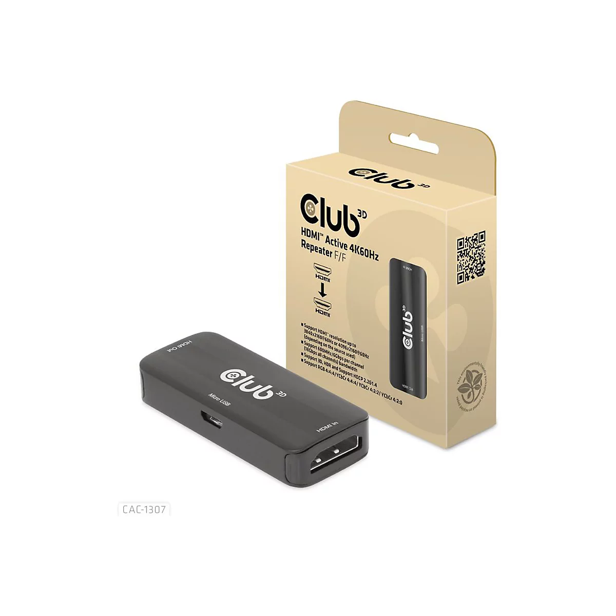 Club 3D - Repeater - HDMI - 19 pin HDMI Type A (female) / 19 pin HDMI Type A (female) - bis zu 5 m