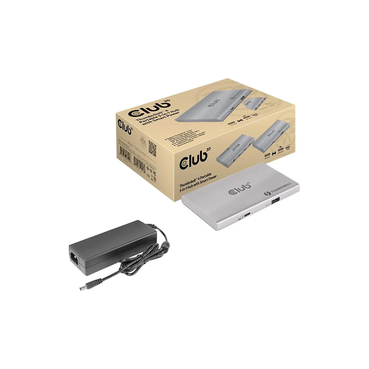 Club 3D Thunderbolt 4 Portable 5-in-1 Hub with Smart Power - Dockingstation - Thunderbolt 4
