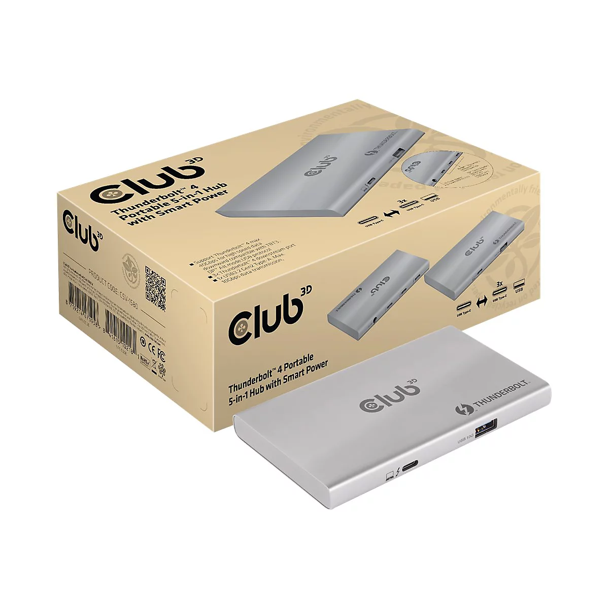 Club 3D Thunderbolt 4 Portable 5-in-1 Hub with Smart Power - Dockingstation - Thunderbolt 4