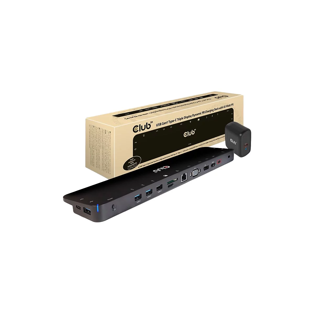 Club 3D Triple Display Dynamic PD Charging Dock - Dockingstation - USB-C - VGA, HDMI, DP - GigE