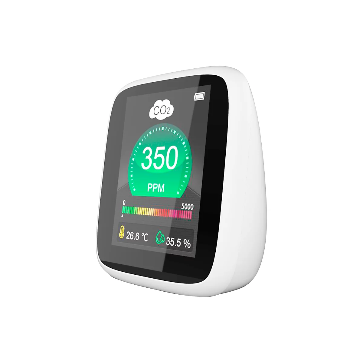 CO2 Messgerät REDFLEXX REDGUARD RG-1300, für den Innenbereich, Infrarotsensor, 350-5000 ppm, LC-Display mit Alarmsignal, IP30, Akkubetrieb, USB, weiß