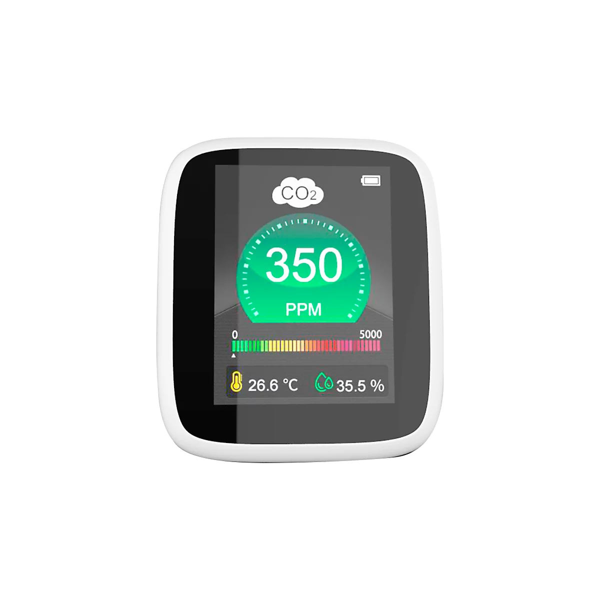 CO2-meter RG-1300 REDFLEXX REDGUARD, binnen, infraroodsensor, 350-5000 ppm, LCD-display met alarmsignaal, IP30, batterijvoeding, USB, wit