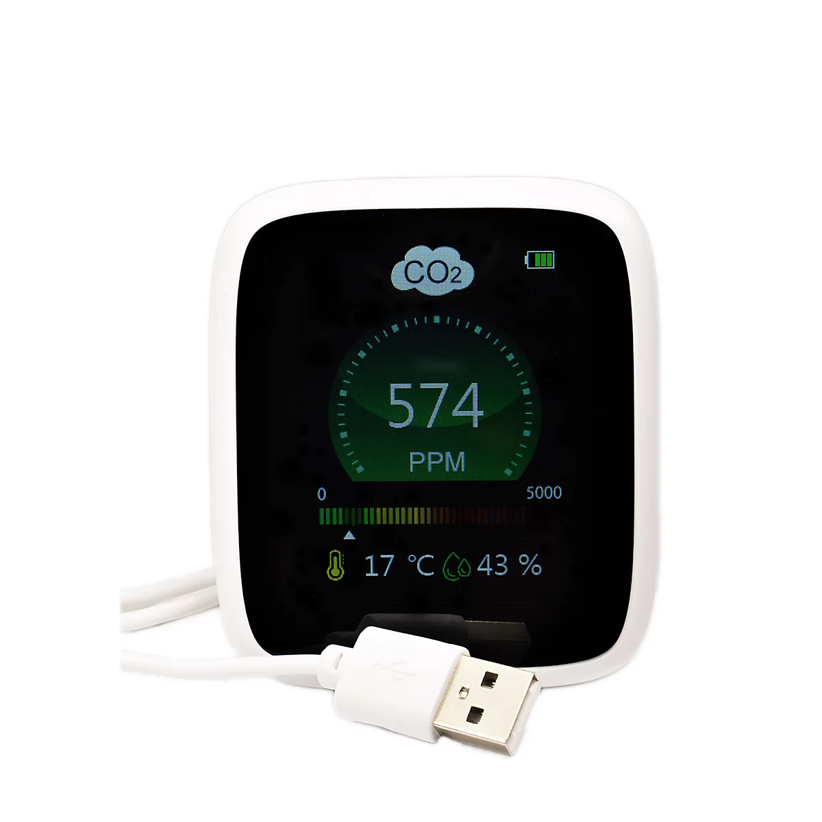 CO2-meter RG-1300 REDFLEXX REDGUARD, binnen, infraroodsensor, 350-5000 ppm, LCD-display met alarmsignaal, IP30, batterijvoeding, USB, wit