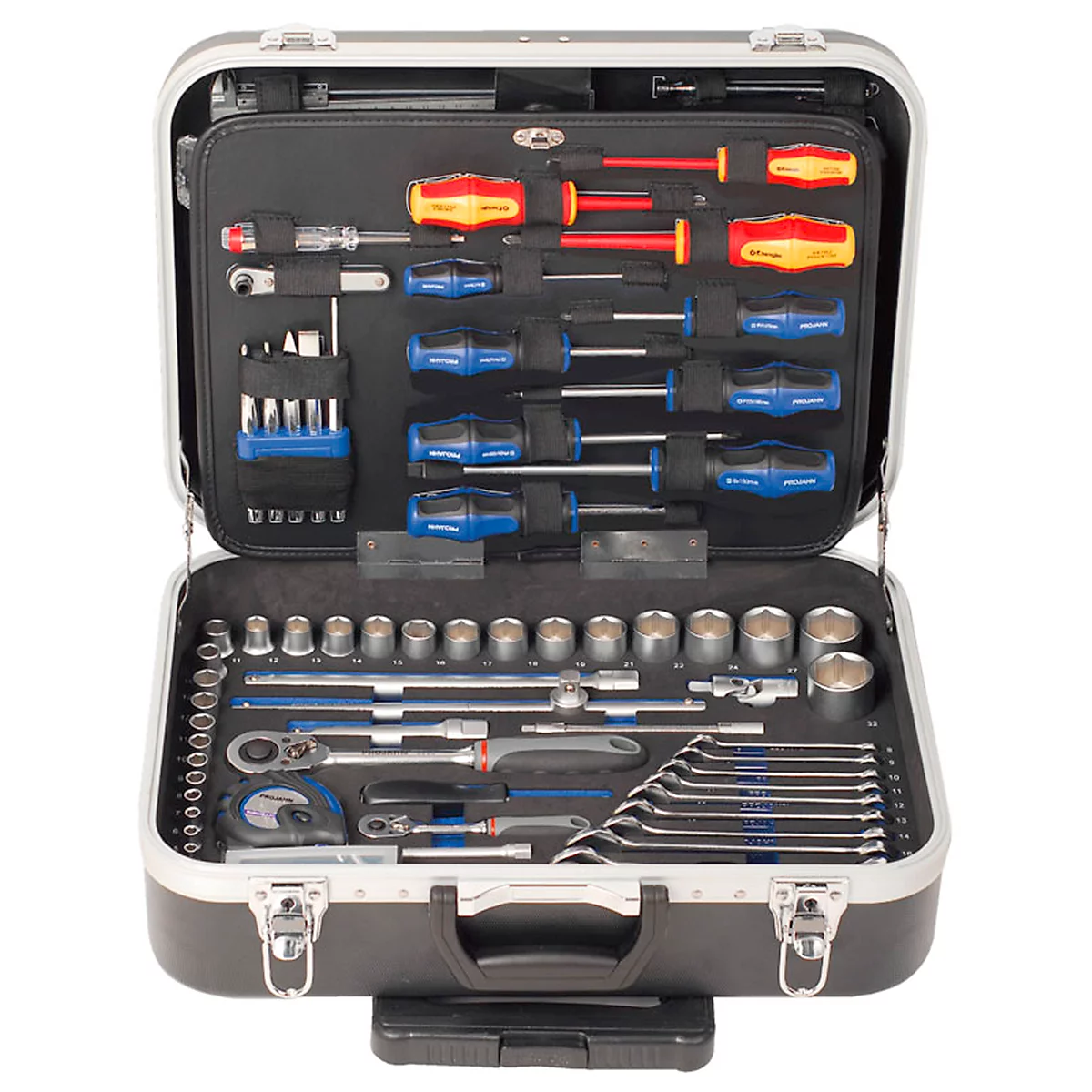 Coffre à roulettes pour outils proficraft Projahn, 1/4', 130 p., plastique ABS, avec poignée télescopique, verrouillable, noir