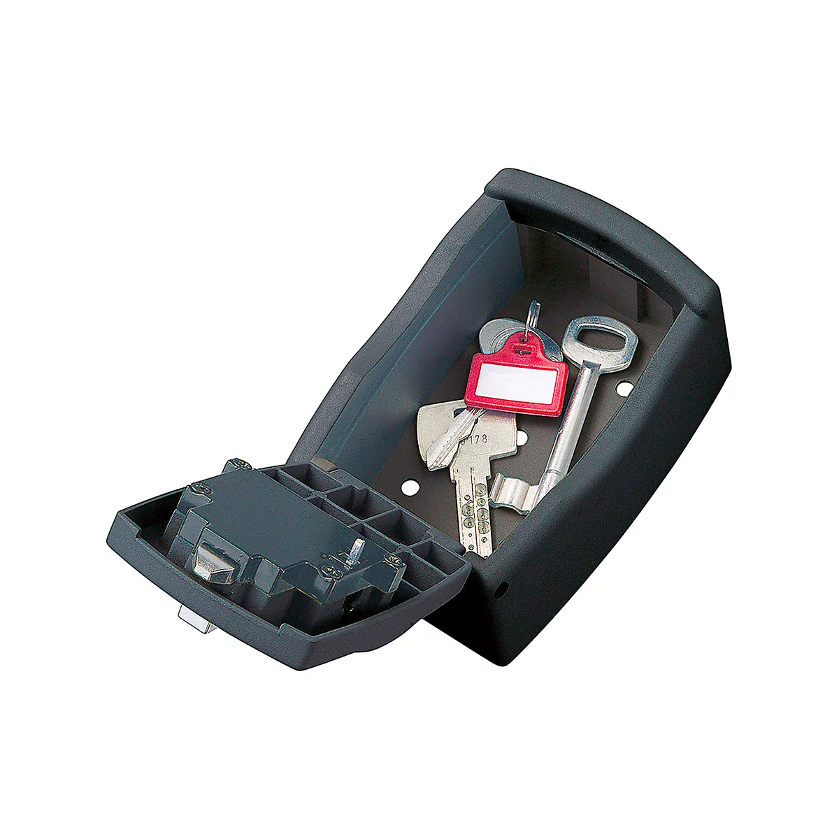 Coffre-fort à clés Rottner Key Protect, serrure mécanique à combinaison de chiffres, 4 positions, montage mural, L 90 x P 60 x H 130 mm, acier moulé, noir