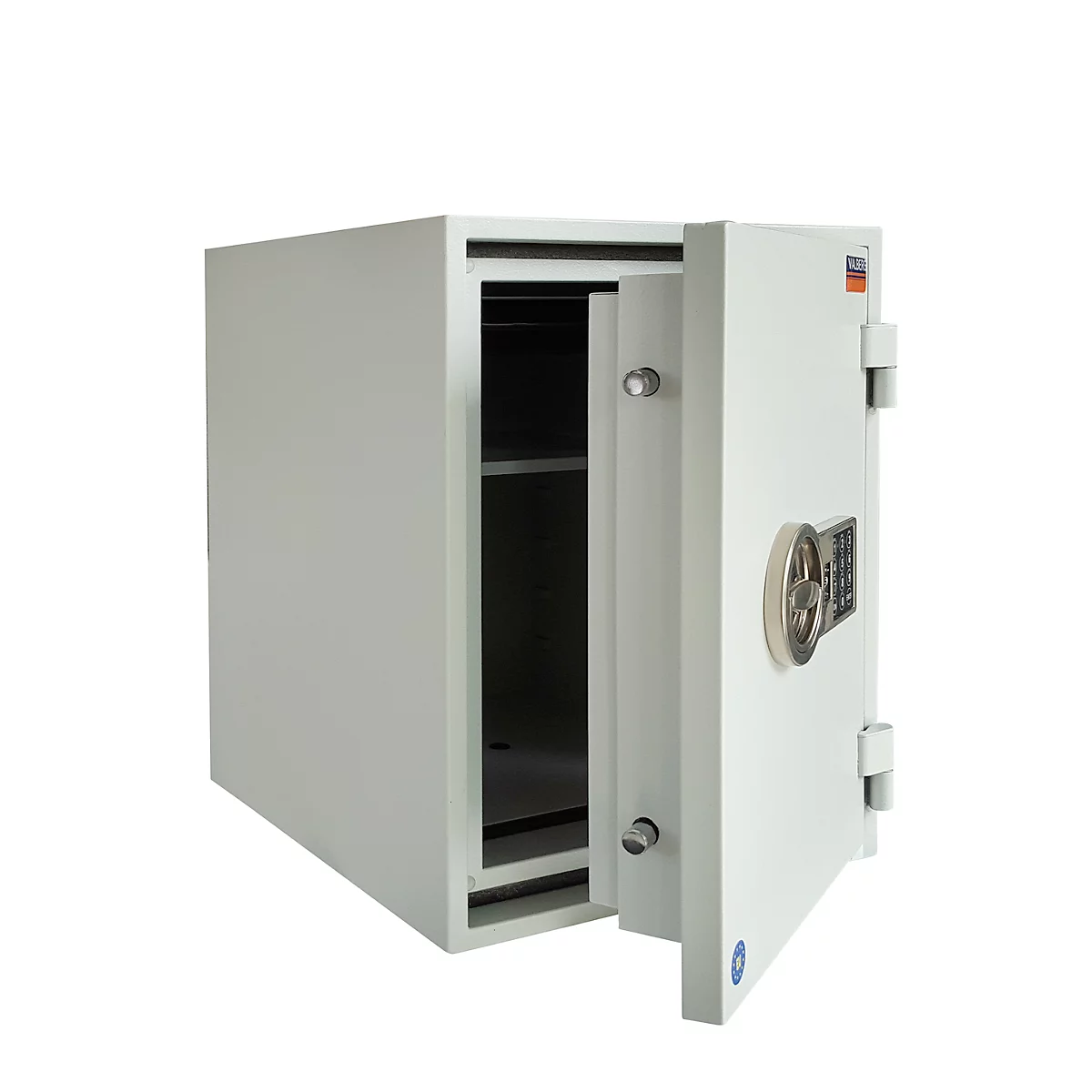 Coffre-fort FRS 51, résistance au feu LFS 60P selon EN 15659, niveau de sécurité S 2, serrure électronique, 2 étagères, L 445 x P 425 x H 510 mm, gris clair RAL 7035