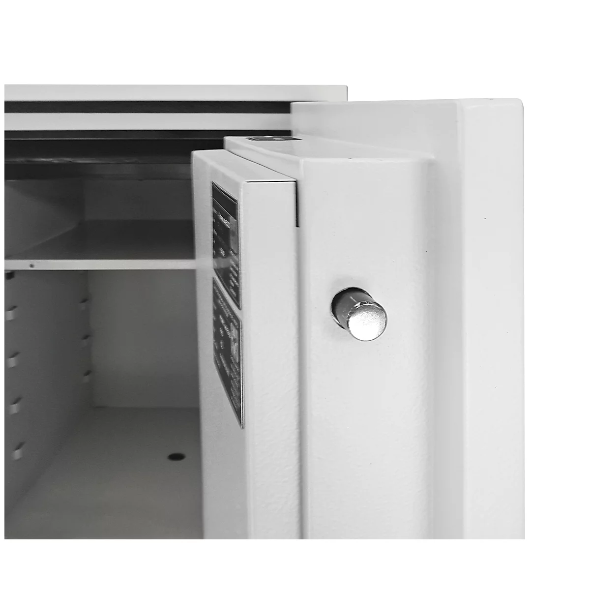 Coffre-fort FRS 75, résistance au feu LFS 60P selon EN 15659, niveau de sécurité S 2, serrure électronique et poignée rotative, 1 étagère et 1 tiroir coulissant, L 485 x P 450 x H 792 mm, gris clair RAL 7035