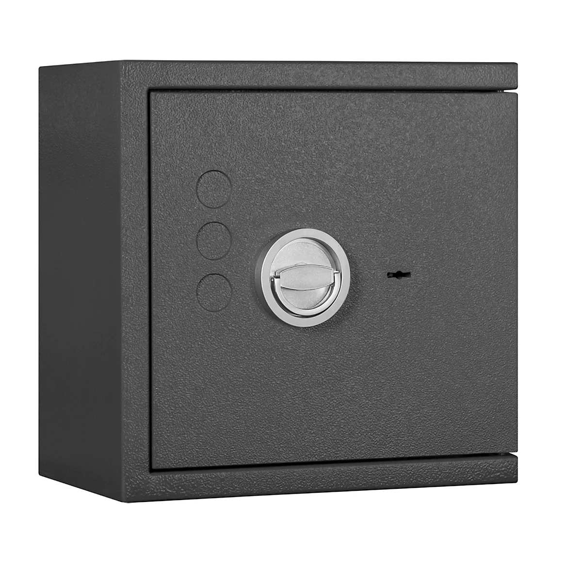 Coffre-fort Lyra 1, classe de résistance I selon EN 1143-1, volume 16 l, porte à charnières à droite, serrure à double panneton avec 2 clés, 1 tablette, y compris matériel d'ancrage, L 400 x P 270 x H 405 mm, gris graphite RAL 7024