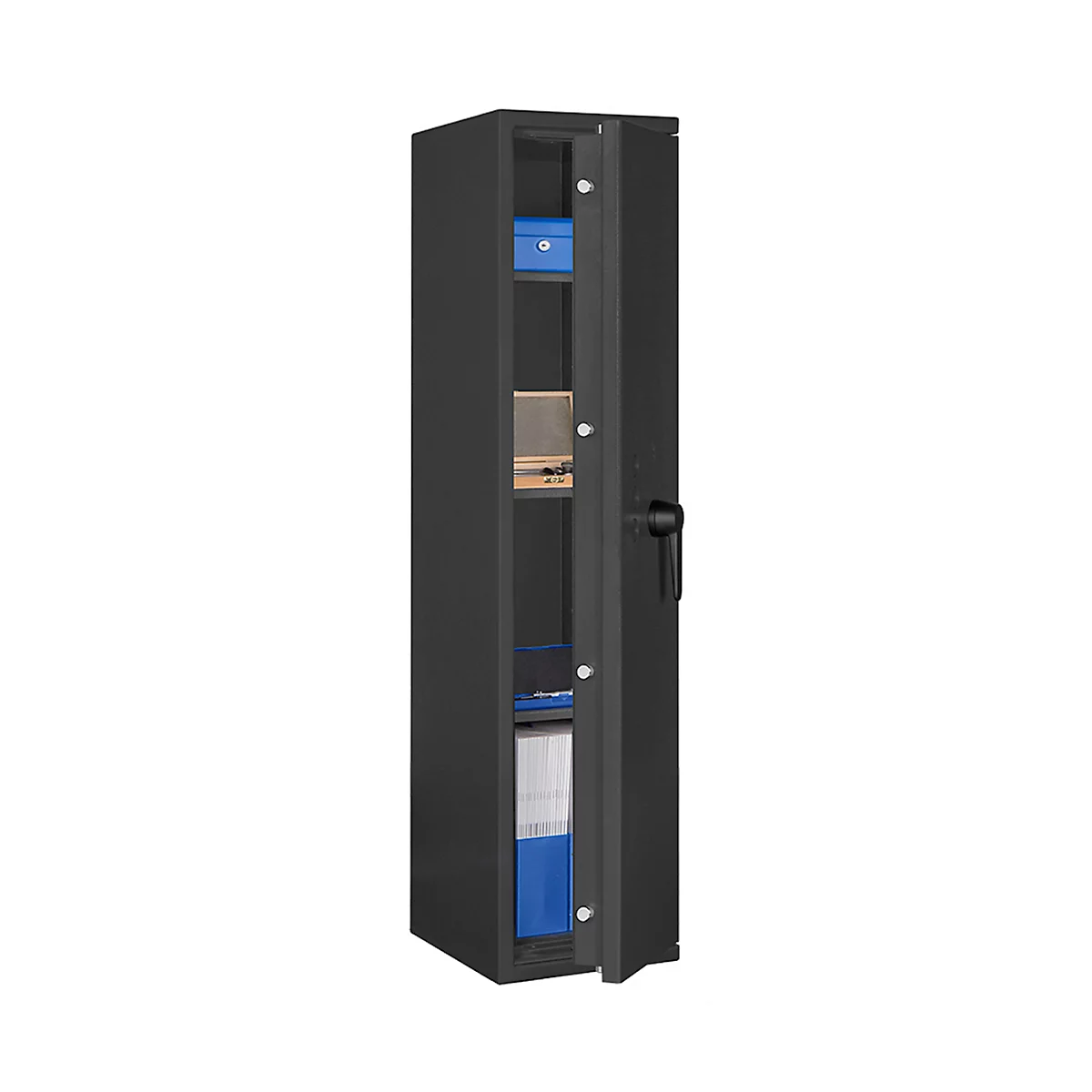 Coffre-fort Lyra 11, classe 0 selon EN 1143-1, 71 l, charnières à droite, serrure à double panneton, 3 étagères, L 310 x P 375 x H 1320 mm, gris graphite RAL 7024