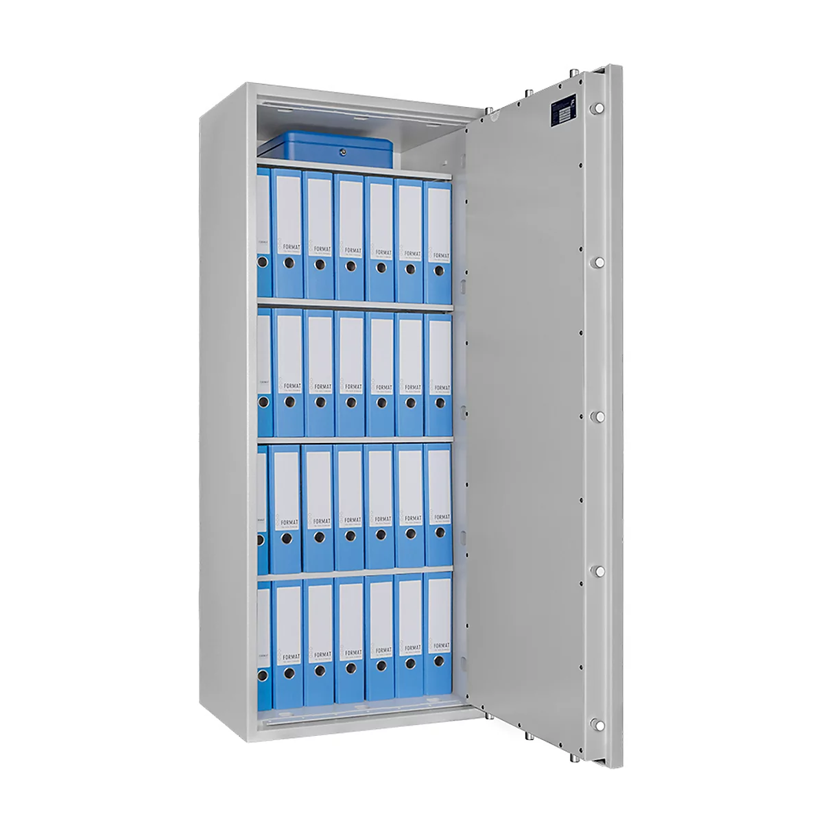 Coffre-fort Lyra 16, classe 0 selon EN 1143-1, 252 l, charnières à droite, serrure à double panneton, 4 tablettes, L 650 x P 420 x H 1550 mm, gris clair RAL 7035