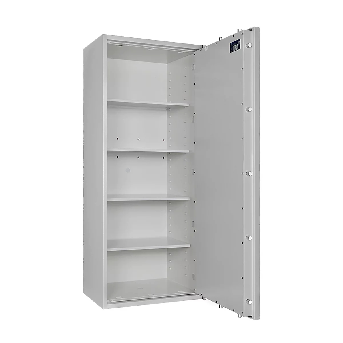 Coffre-fort Lyra 16, classe I selon EN 1143-1, 252 l, charnières à droite, serrure à double panneton, 4 tablettes, L 650 x P 420 x H 1550 mm, gris clair RAL 7035