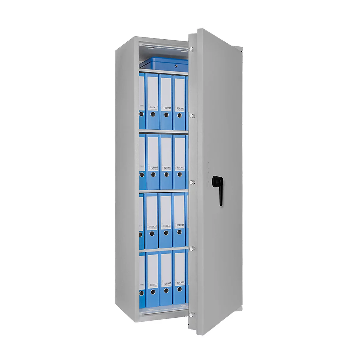 Coffre-fort Lyra 16, classe I selon EN 1143-1, 252 l, charnières à droite, serrure à double panneton, 4 tablettes, L 650 x P 420 x H 1550 mm, gris clair RAL 7035