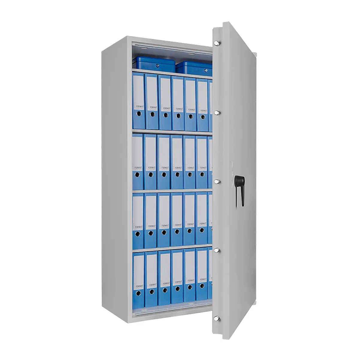 Coffre-fort Lyra 18, classe 0 selon EN 1143-1, 341 l, charnières à droite, serrure à double panneton, 4 tablettes, L 850 x P 420 x H 1550 mm, gris clair RAL 7035