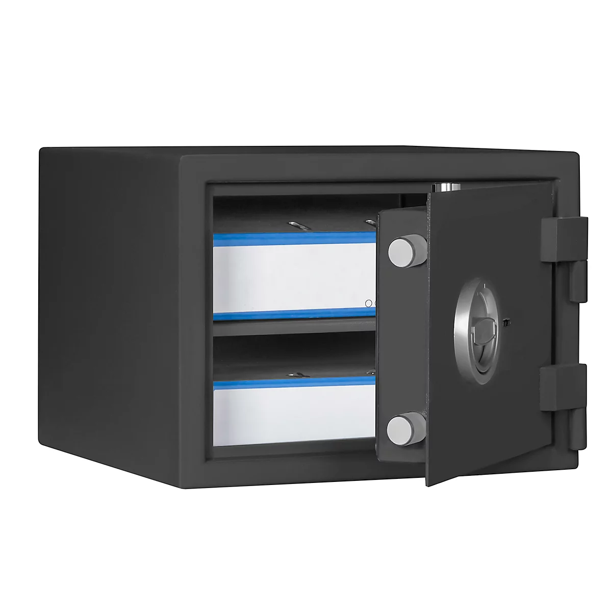 Coffre-fort MT 1, niveau de sécurité S 1 selon EN 14450, 34 l/2 dossiers, serrure à double panneton avec 2 clés, 1 étagère, L 405 x P 385 x H 300 mm, gris graphite