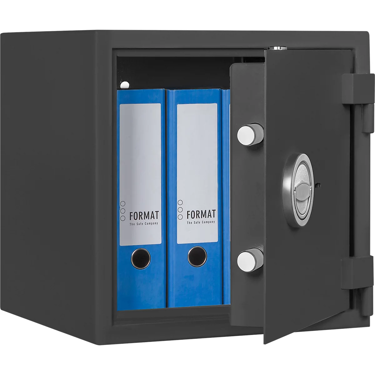 Coffre-fort MT 2, niveau de sécurité S 1 selon EN 14450, 46 dossiers l/4, serrure à double panneton avec 2 clés, 1 étagère, L 405 x P 385 x H 405 mm, gris graphite
