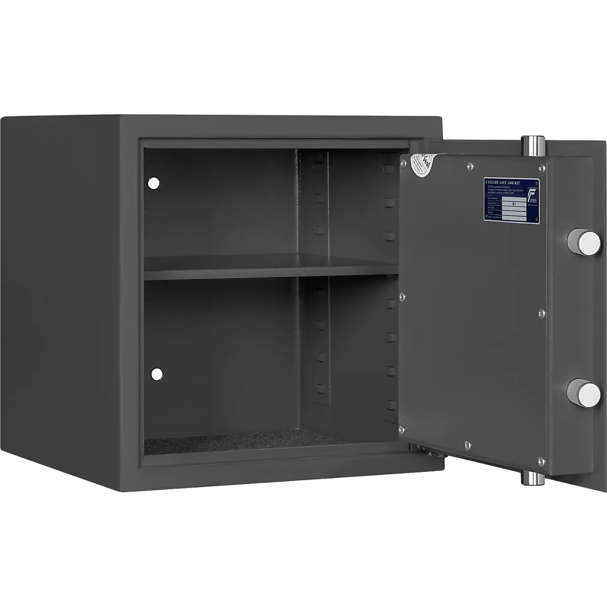 Coffre-fort MT 2, niveau de sécurité S 1 selon EN 14450, 46 dossiers l/4, serrure à double panneton avec 2 clés, 1 étagère, L 405 x P 385 x H 405 mm, gris graphite