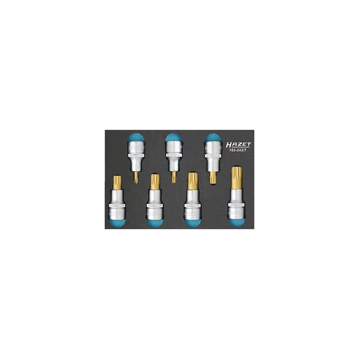 Coffret à outils Hazet 163-243/7, module 1/9, y compris assortiment de douilles de tournevis, 7 pièces, L 172 x P 114 x H 35 mm, mousse, noir/bleu
