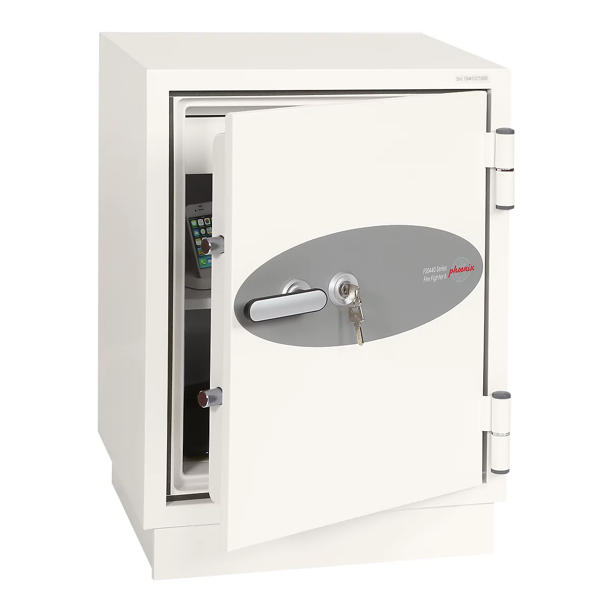 Coffret de protection incendie FS 0441, serrure à clé, L 500 x P 500 x H 640 mm, acier, blanc signalisation RAL 9003