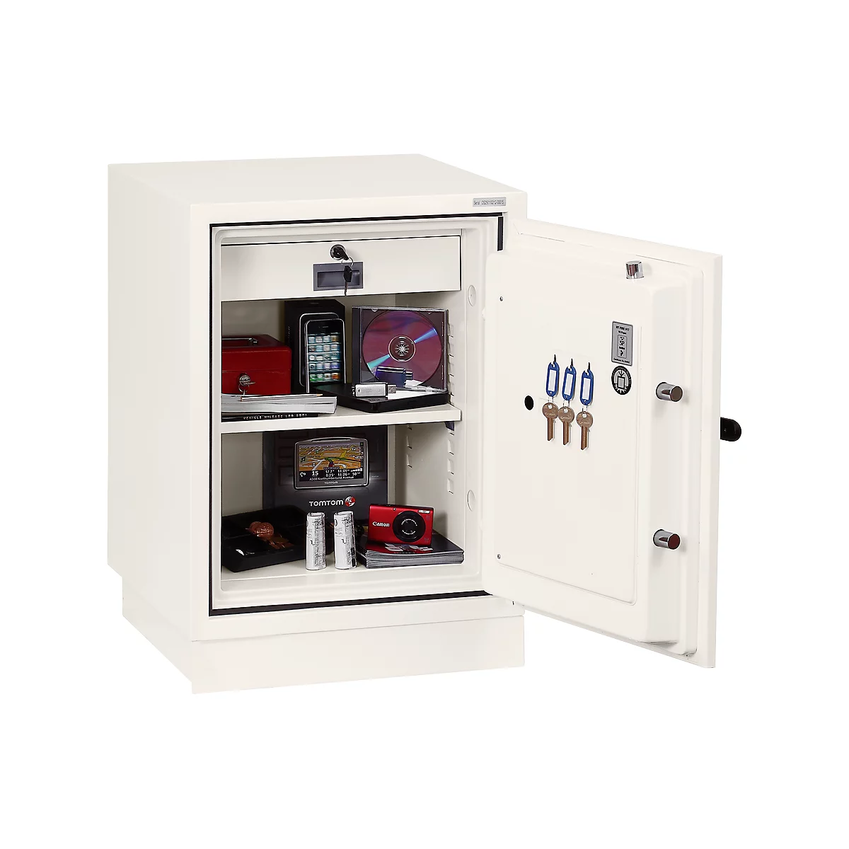 Coffret de protection incendie FS 0441, serrure à clé, L 500 x P 500 x H 640 mm, acier, blanc signalisation RAL 9003