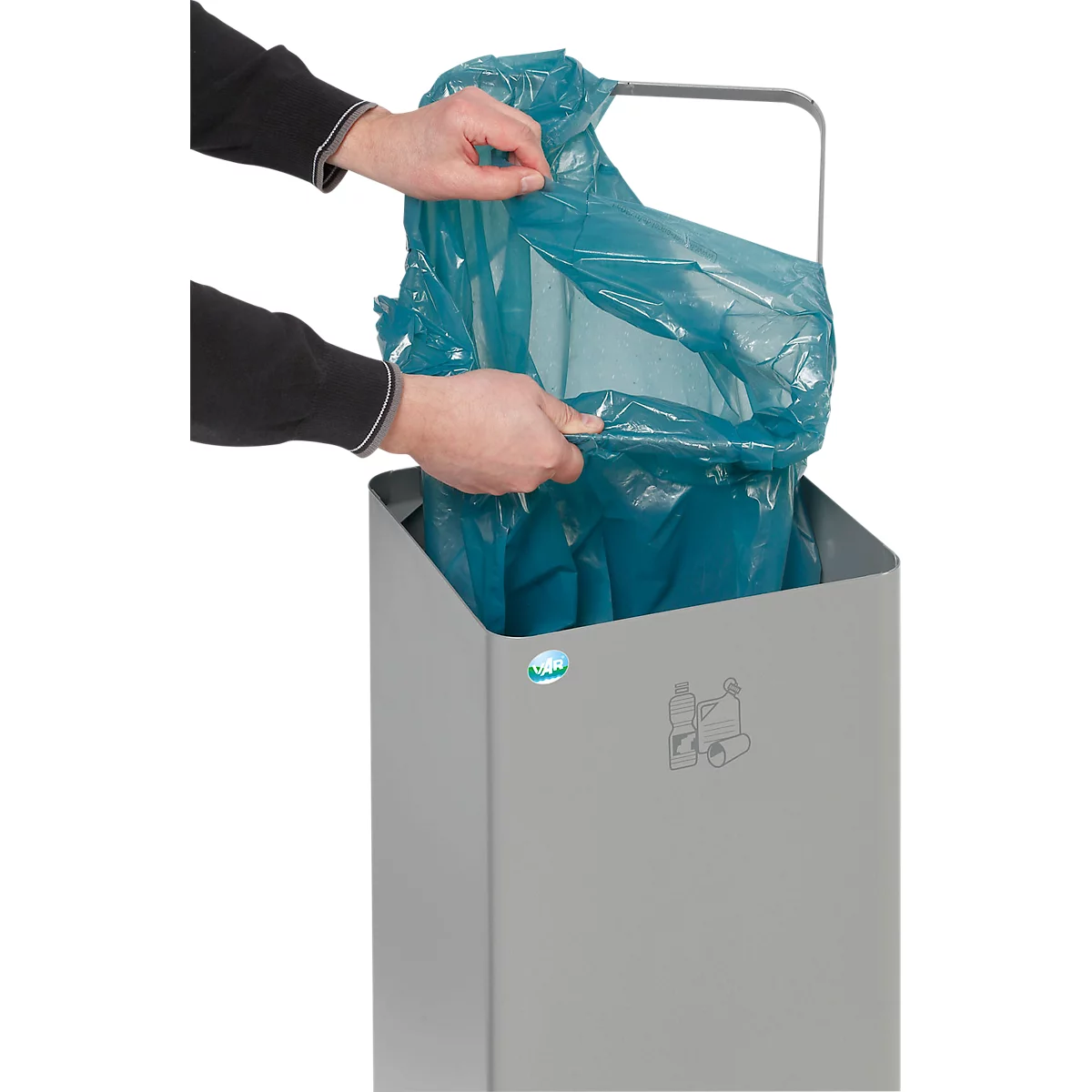 Colector de materiales reciclables VAR Quadro, 3 compartimentos, volumen total 210 l, chapa de acero galvanizada