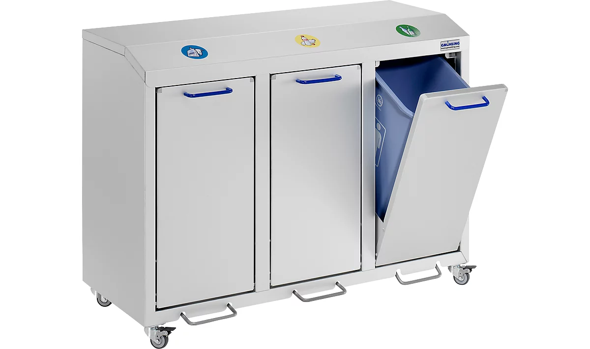 Colector de residuos reciclables G-collect X 2001, L 1070 x An 490 x Al 800 mm, 3 compartimentos