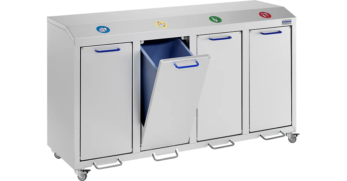 Colector de residuos reciclables G®-collect X 2001, L 1420 x An 490 x Al 800 mm, 4 compartimentos