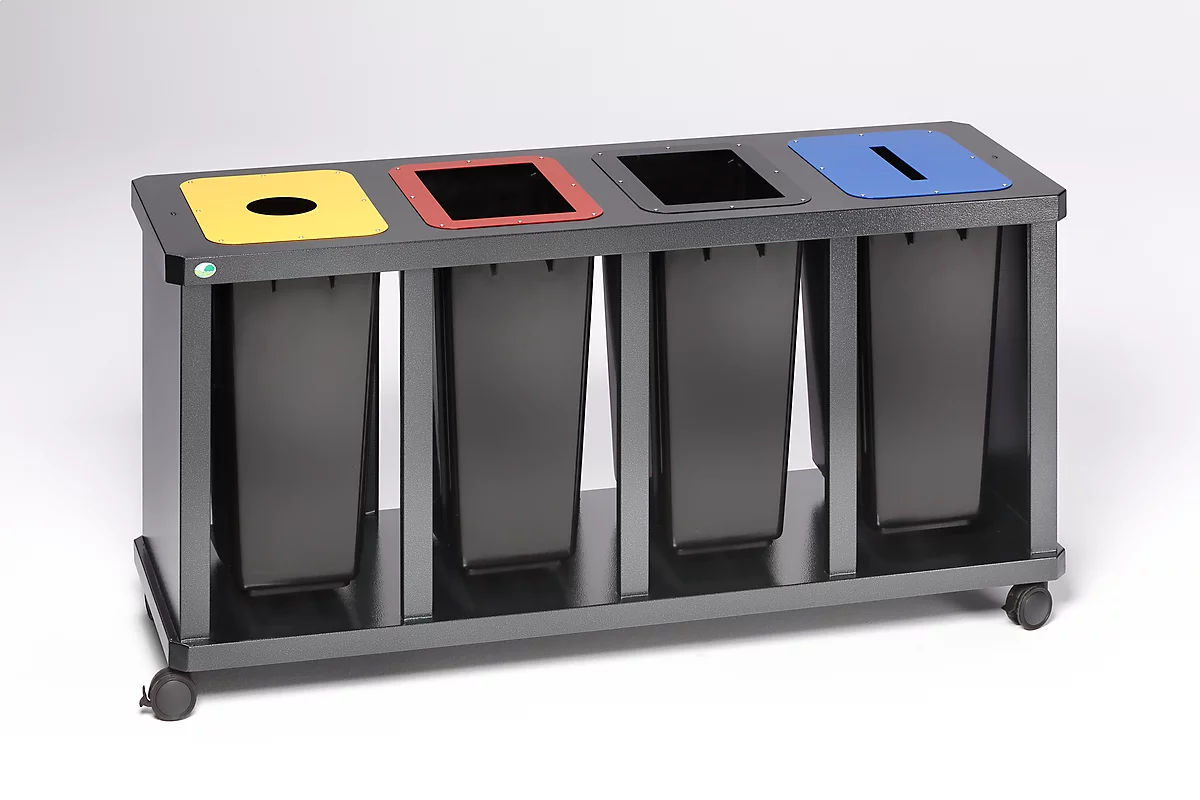 Colector de residuos reciclables VAR Tetris, estación de 4 unidades, con recipientes de plástico, acero
