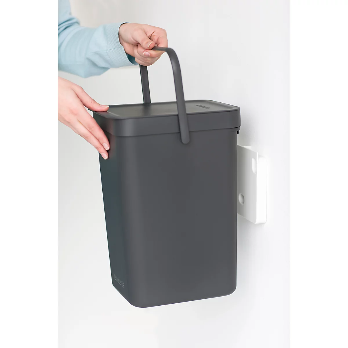 Colector de residuos Sort & Go, rectangular, con soporte de pared, tapa y asa, 12 l, plástico, gris