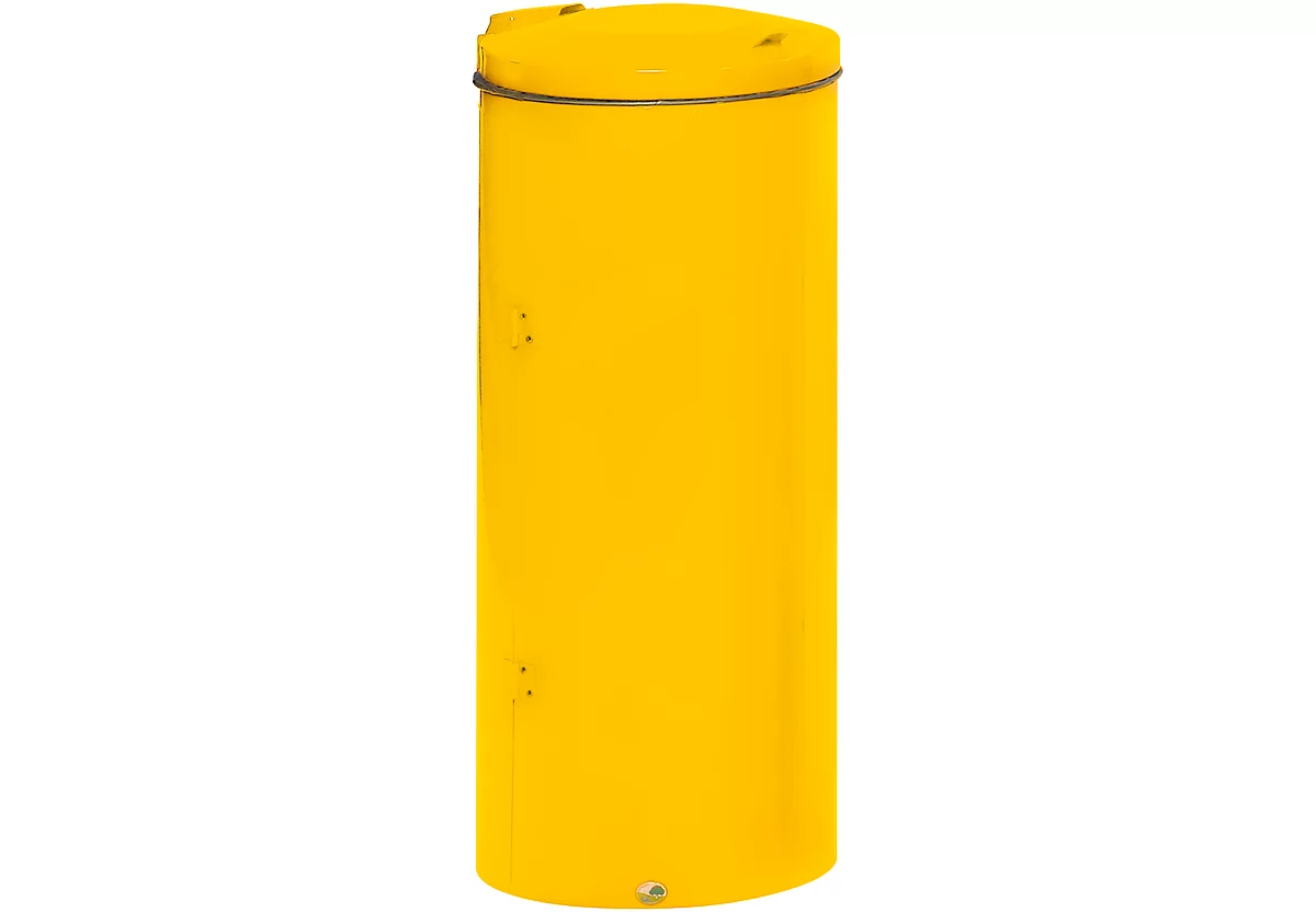 Colector de residuos VAR compacto de puerta doble, para bolsas de basura de 120 l, con asa y tapa, resistente al fuego, amarillo tráfico