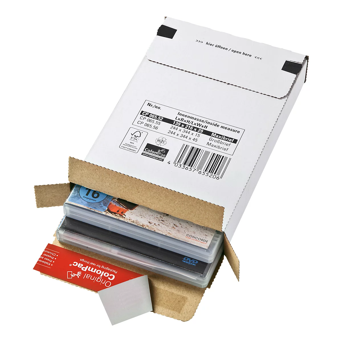 Colis d’expédition, l. 145 x P 225 x H 34 mm, frais de port optimisés, fermeture autocollante, blanc, 20 p.