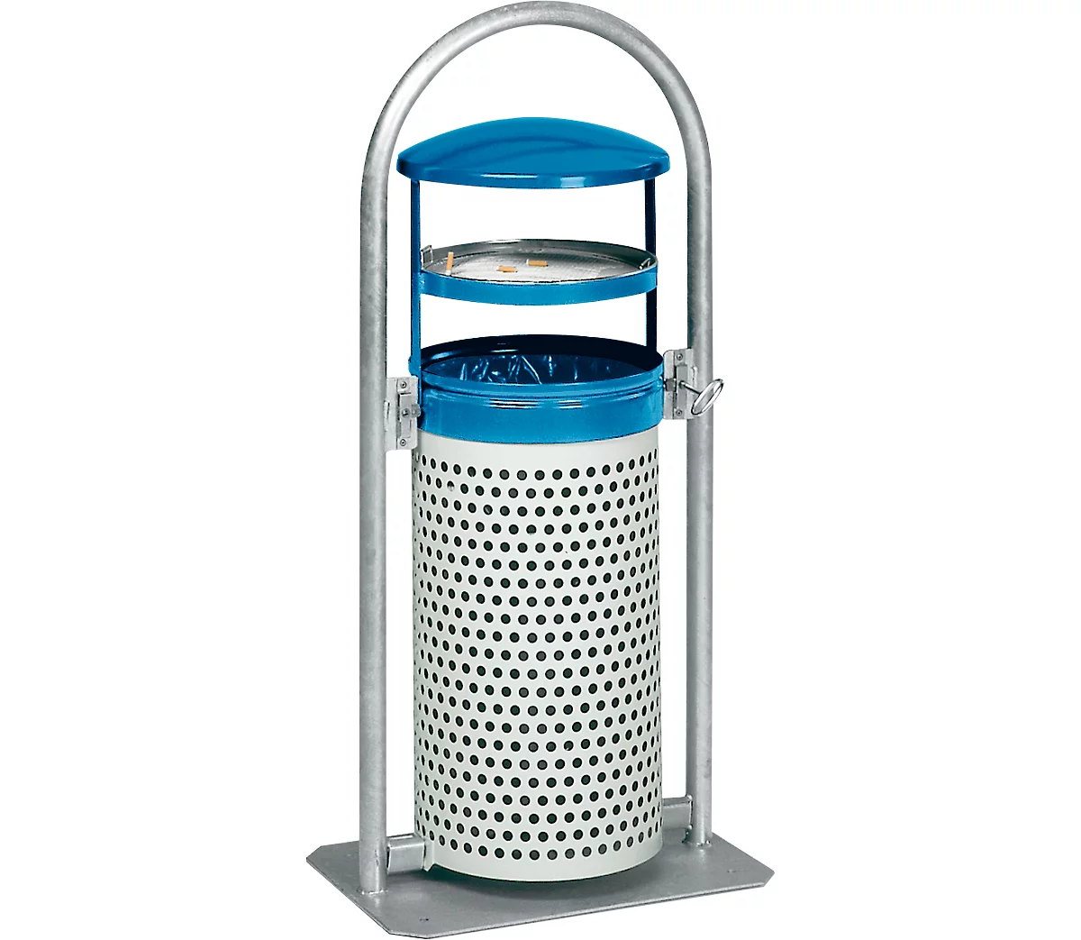 Collecteur de déchets, avec cendrier, bleu/blanc