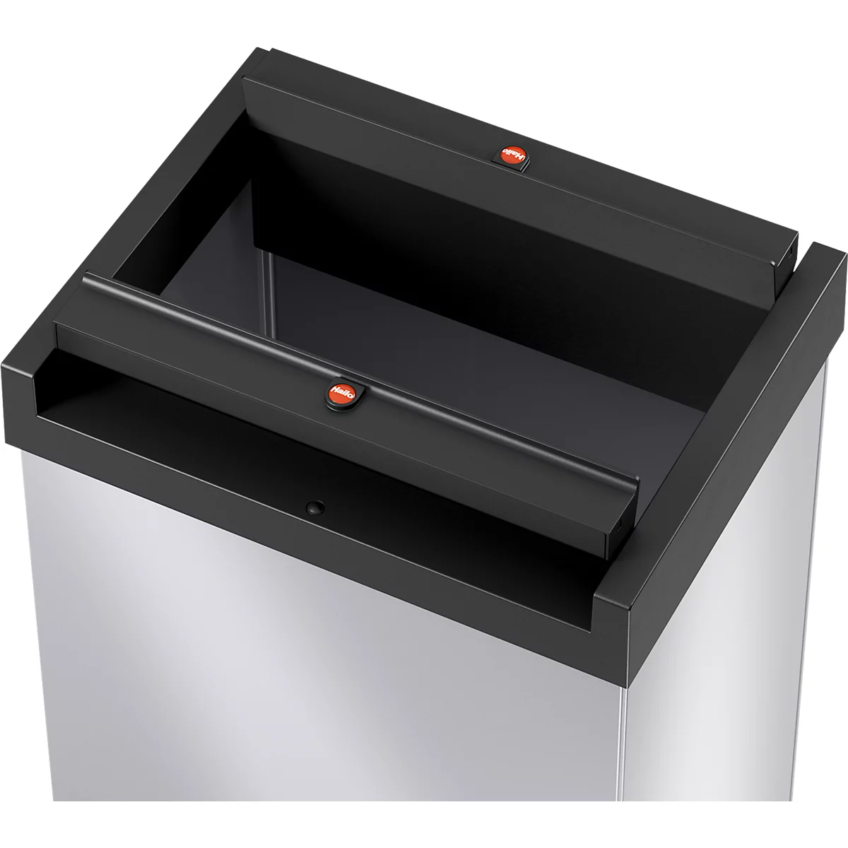 Collecteur de déchets Big-Box Swing L Hailo, 35 L, rectangulaire, couvercle basculant, tôle d'acier, argent