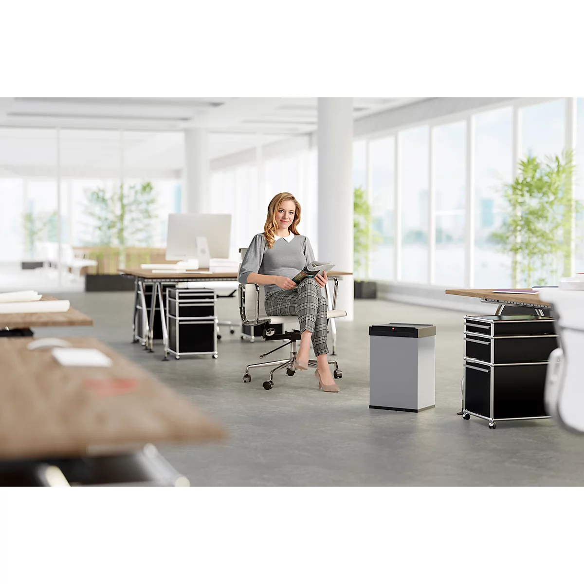 Collecteur de déchets Big-Box Swing L Hailo, 35 L, rectangulaire, couvercle basculant, tôle d'acier, argent