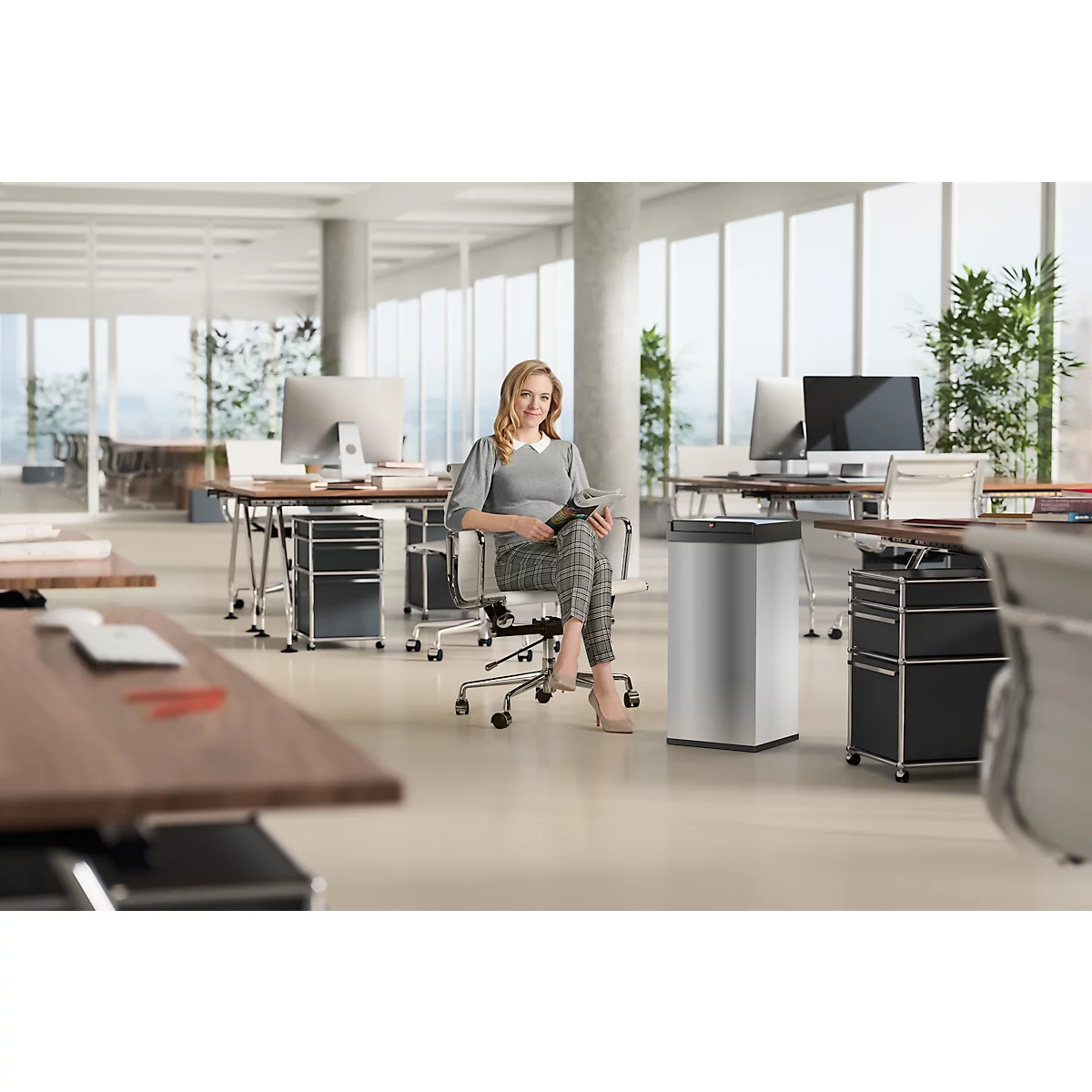 Collecteur de déchets Big-Box Swing XL Hailo, 52 L, rectangulaire, couvercle basculant, inox
