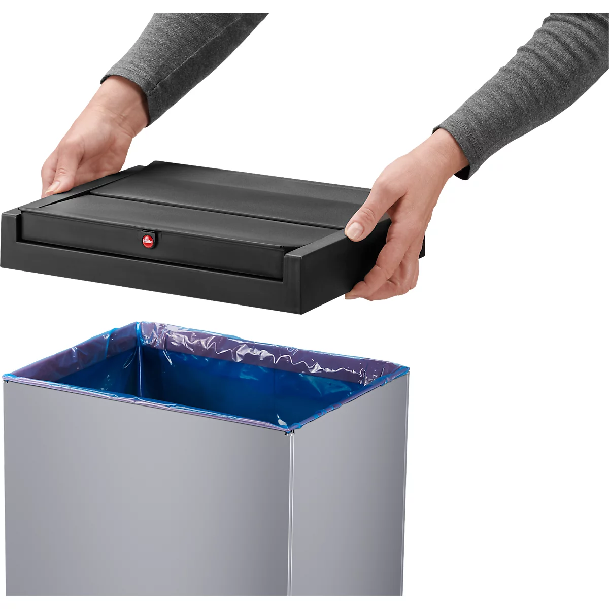 Collecteur de déchets Big-Box Swing XL Hailo, 52 L, rectangulaire, couvercle basculant, tôle d'acier, argent