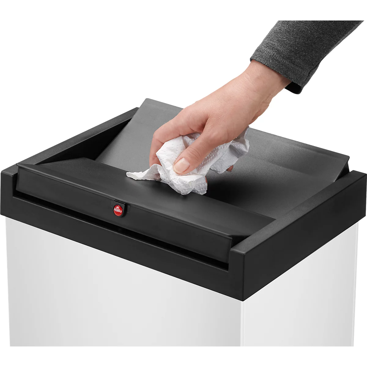 Collecteur de déchets Big-Box Swing XL Hailo, 52 L, rectangulaire, couvercle basculant, tôle d'acier, blanc