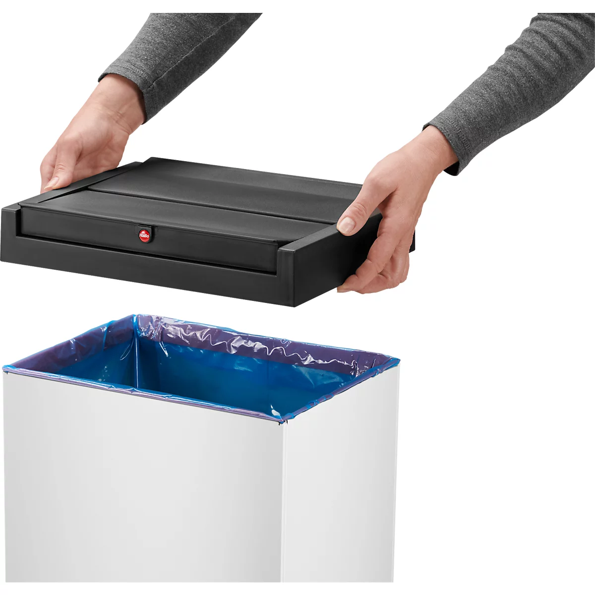 Collecteur de déchets Big-Box Swing XL Hailo, 52 L, rectangulaire, couvercle basculant, tôle d'acier, blanc