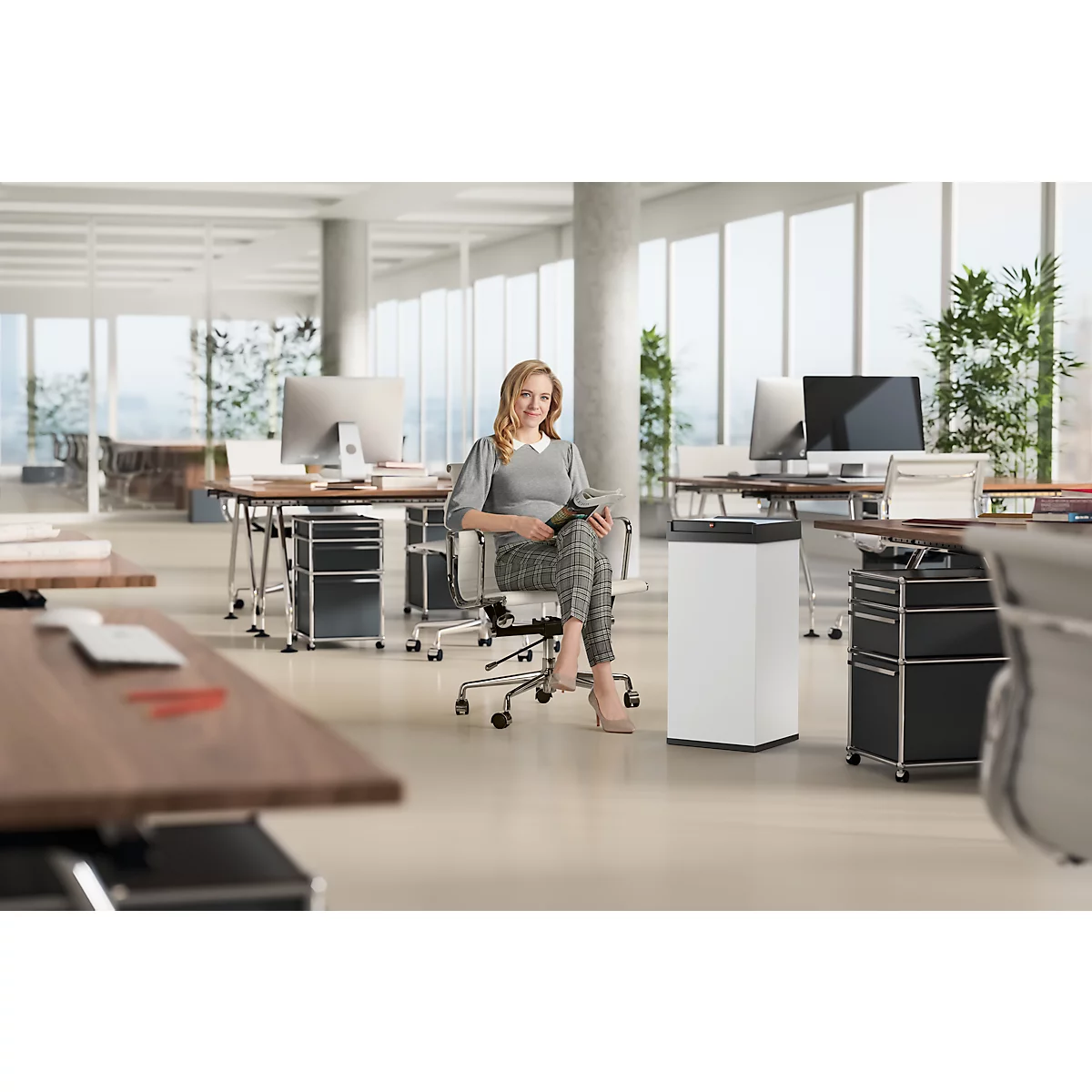 Collecteur de déchets Big-Box Swing XL Hailo, 52 L, rectangulaire, couvercle basculant, tôle d'acier, blanc