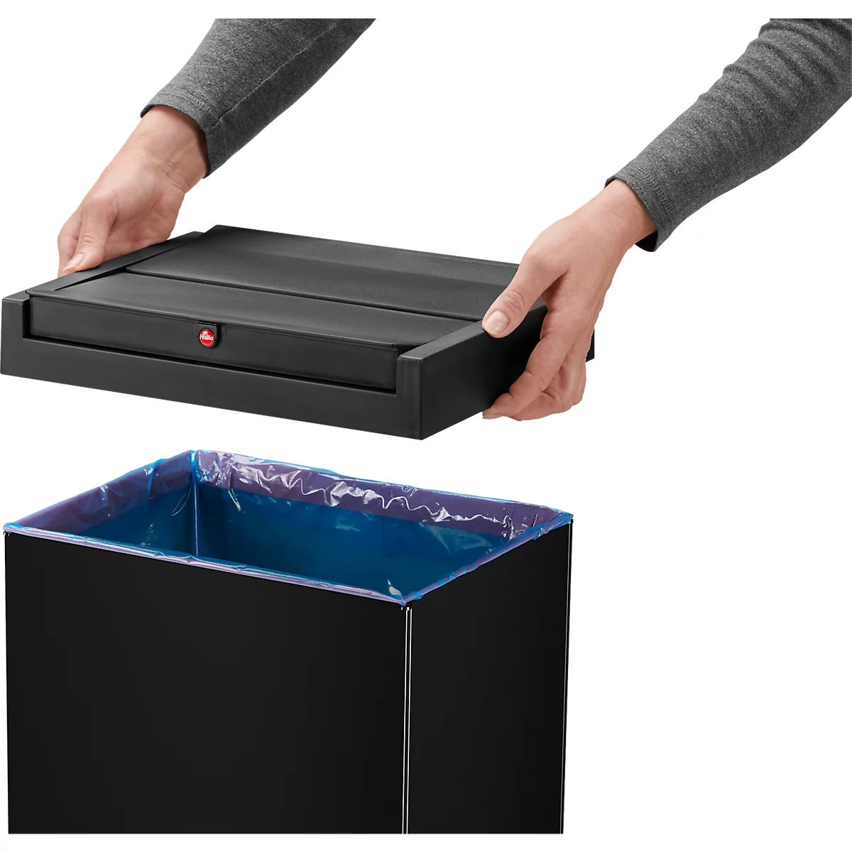 Collecteur de déchets Big-Box Swing XL Hailo, 52 L, rectangulaire, couvercle basculant, tôle d'acier, noir