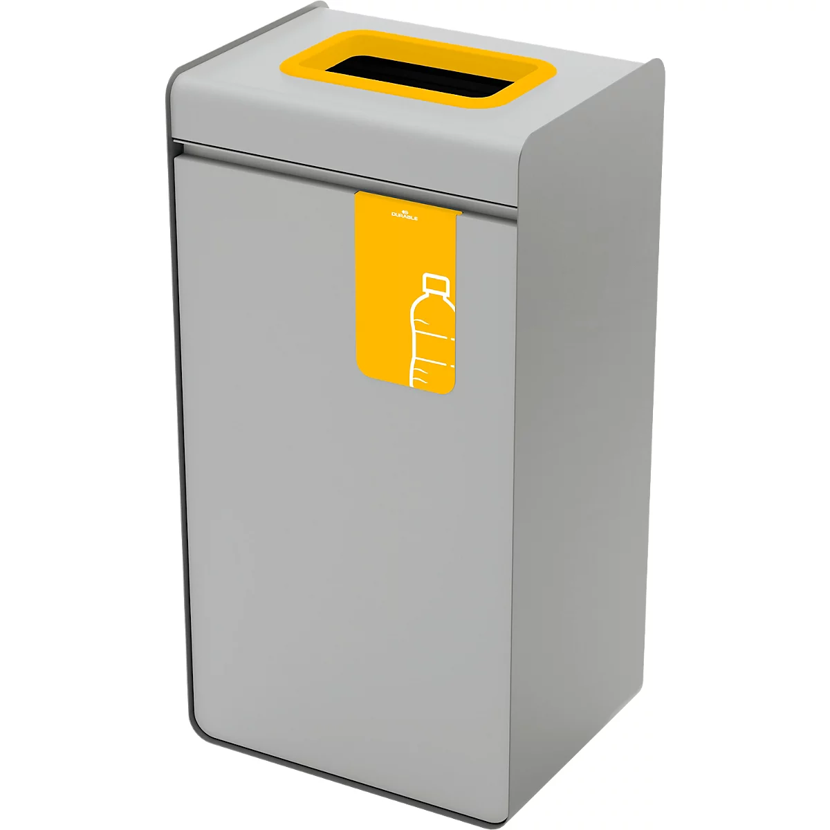 Fond jaune avec contour blanc d'une bouteille, en haut à gauche le mot "DURABLE".