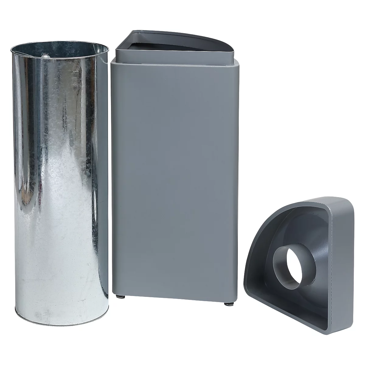 Collecteur de déchets Orgavente, acier, volume 30 L, triangle, l. 350 x P 350 x H 760 mm, bac autoextinguible, argent