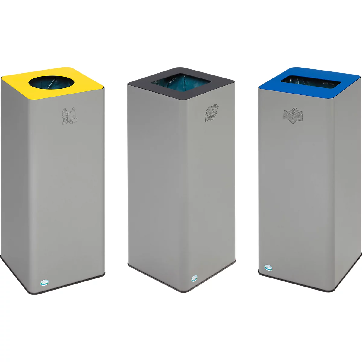 Collecteur de déchets recyclables Quadro VAR - acier - 3 x 81 L - galvanisé