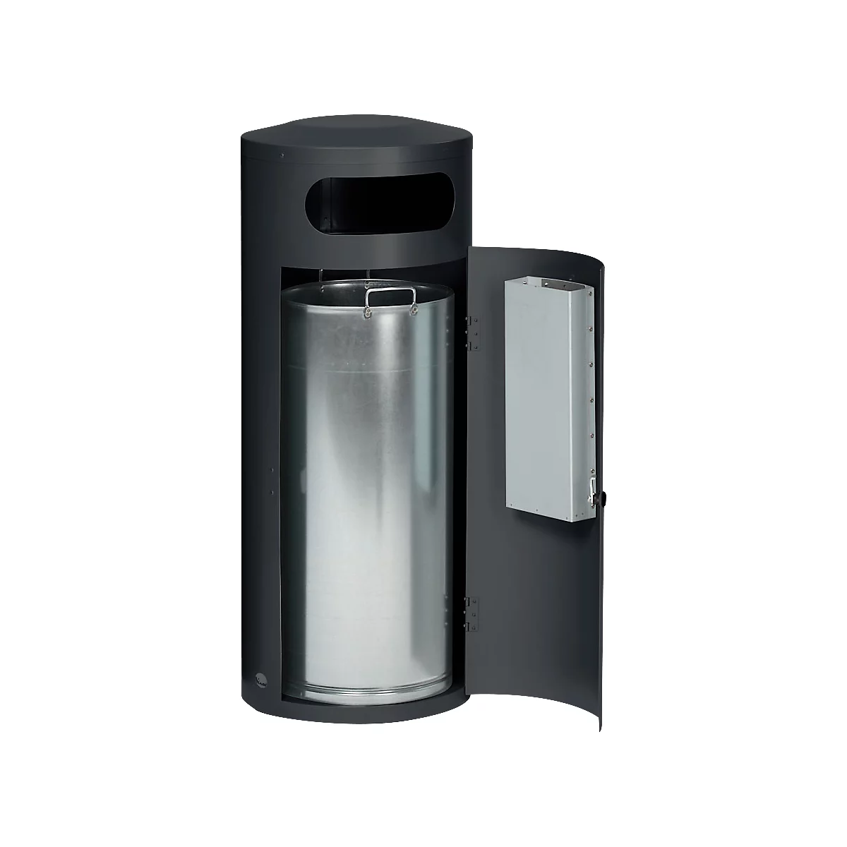 Collecteur de déchets VAR KS 70, rond, volume 70 l, avec cendrier intérieur, verrouillable, autoextinguible, avec seau intérieur, tôle d'acier, anthracite