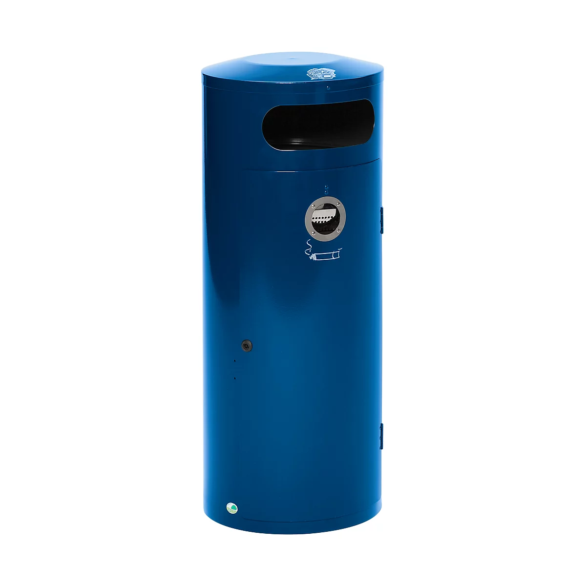 Collecteur de déchets VAR KS 70, rond, volume 70 l, avec cendrier intérieur, verrouillable, autoextinguible, avec seau intérieur, tôle d'acier, bleu gentiane