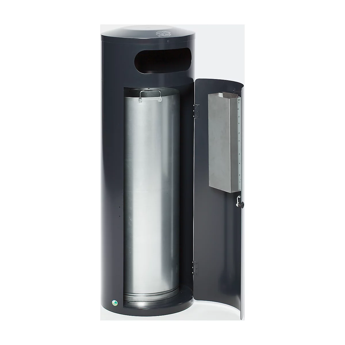 Collecteur de déchets VAR KS 90, rond, volume 90 l, avec cendrier intérieur, verrouillable, autoextinguible, avec seau intérieur, tôle d'acier, anthracite
