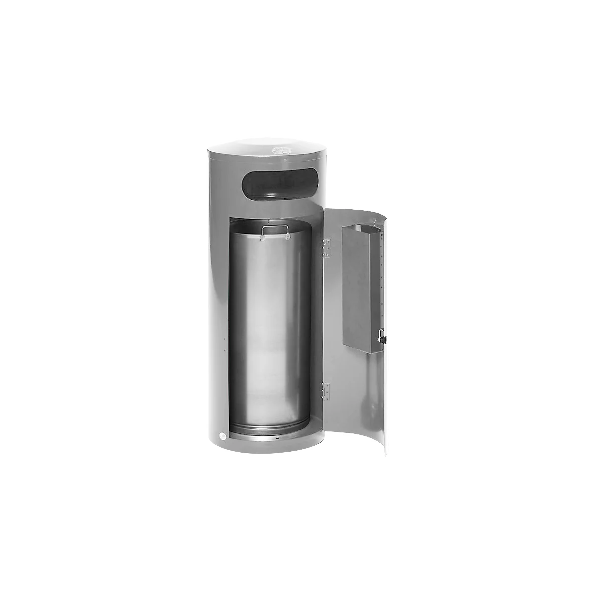 Collecteur de déchets VAR KS 90, rond, volume 90 l, avec cendrier intérieur, verrouillable, autoextinguible, avec seau intérieur, tôle d'acier, argenté