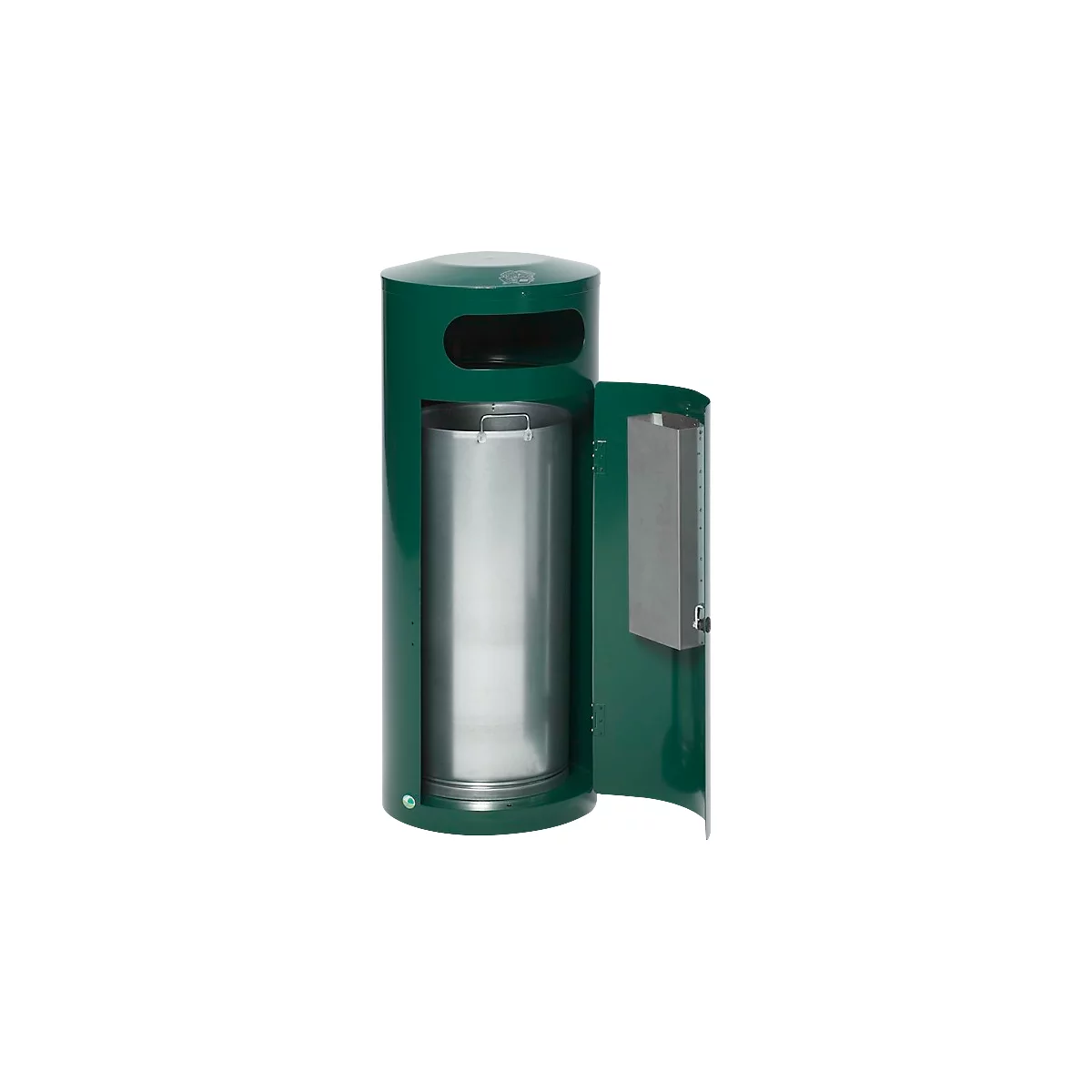 Collecteur de déchets VAR KS 90, rond, volume 90 l, avec cendrier intérieur, verrouillable, autoextinguible, avec seau intérieur, tôle d'acier, vert mousse