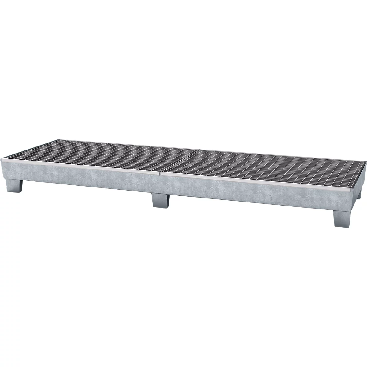 A rectangular metal platform with a ridged surface and four legs.