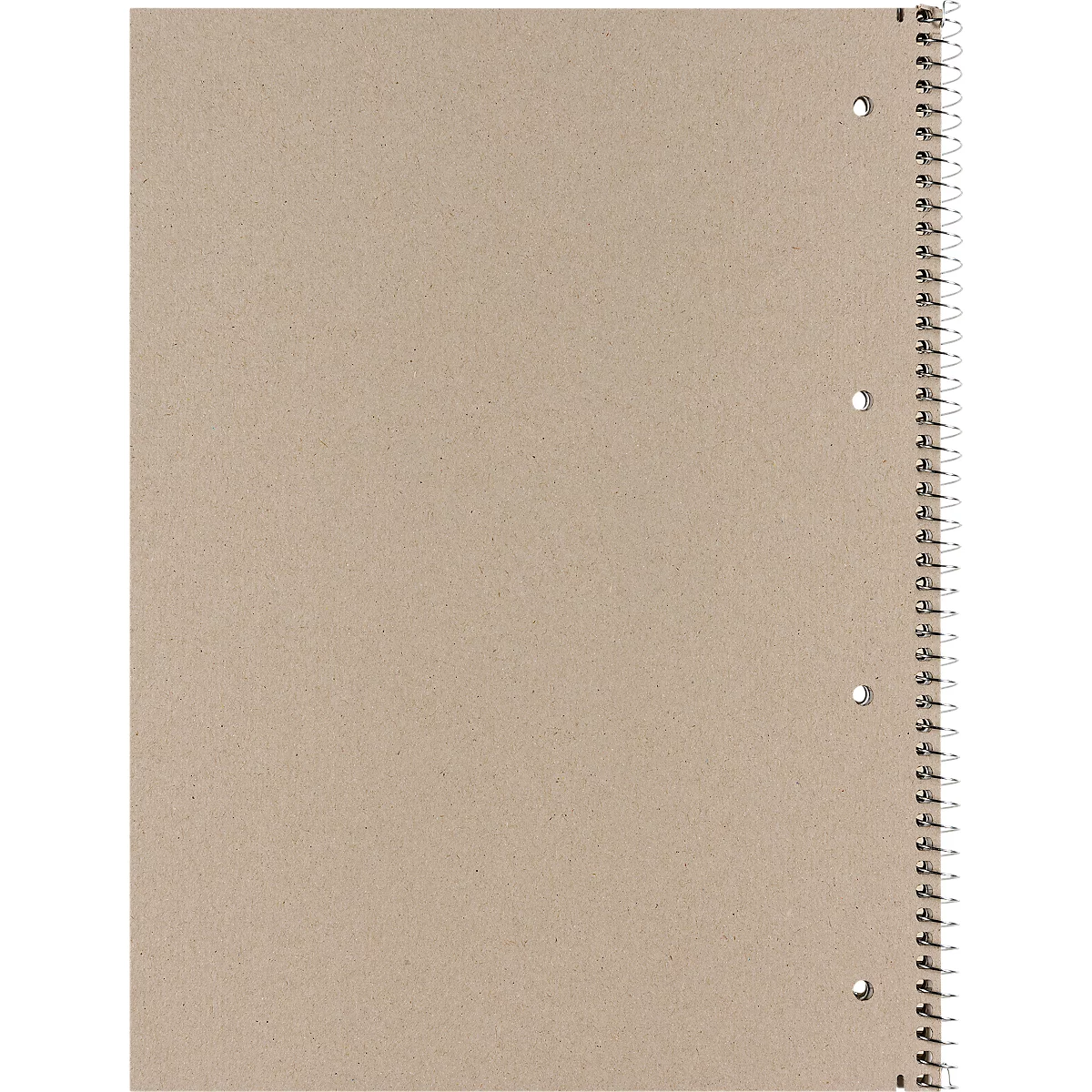 Een lichtbruin notitieboek van kraftpapier met spiraalbinding en vier gaten aan de zijkant.