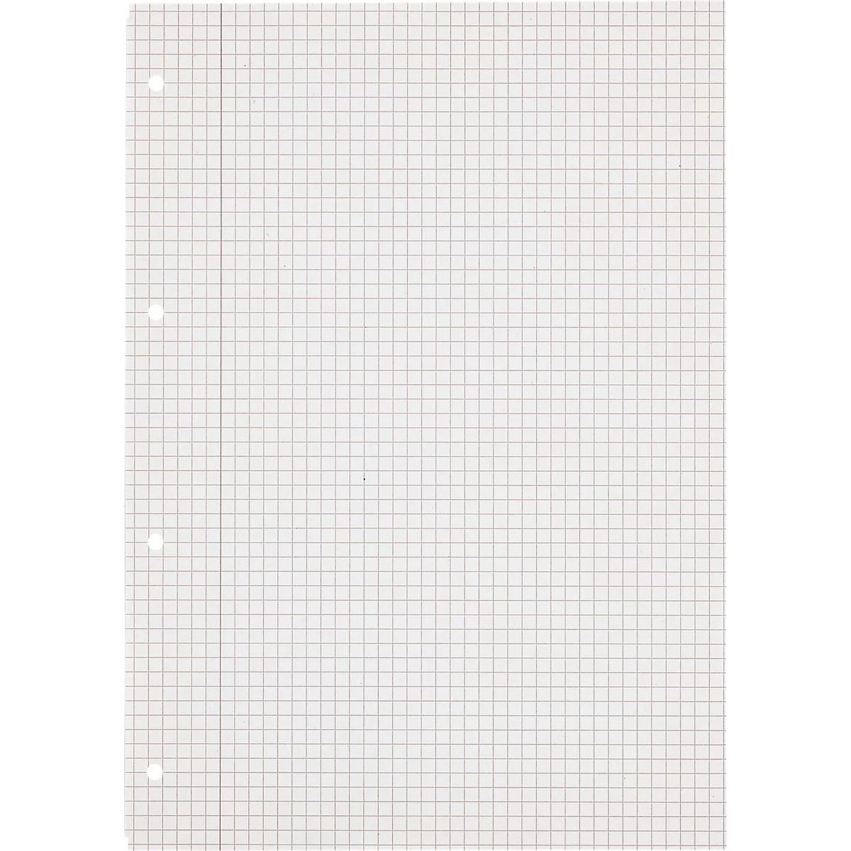 Een wit vel papier met een ruitjespatroon en vier gaatjes aan de linkerkant.